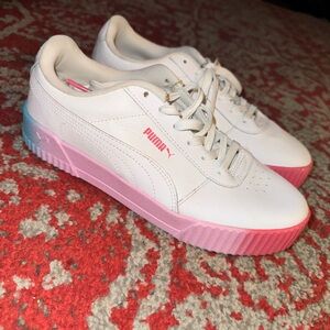 Puma Carina 381330-01 Leather White, Pink, and Turquoise Women's Size 9.5